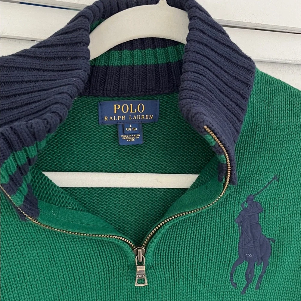 Polo Ralph Lauren Green And Blue Pullover large pony Cotton 14-16